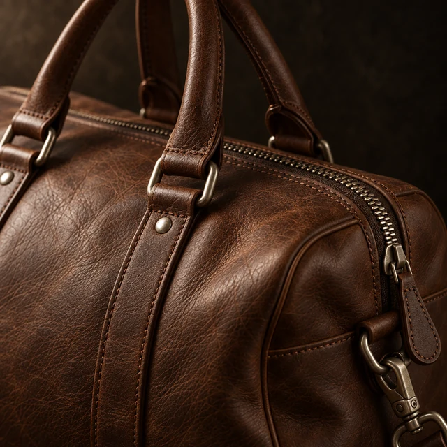 The Weekender — close concept study: handle, hardware and stitching
